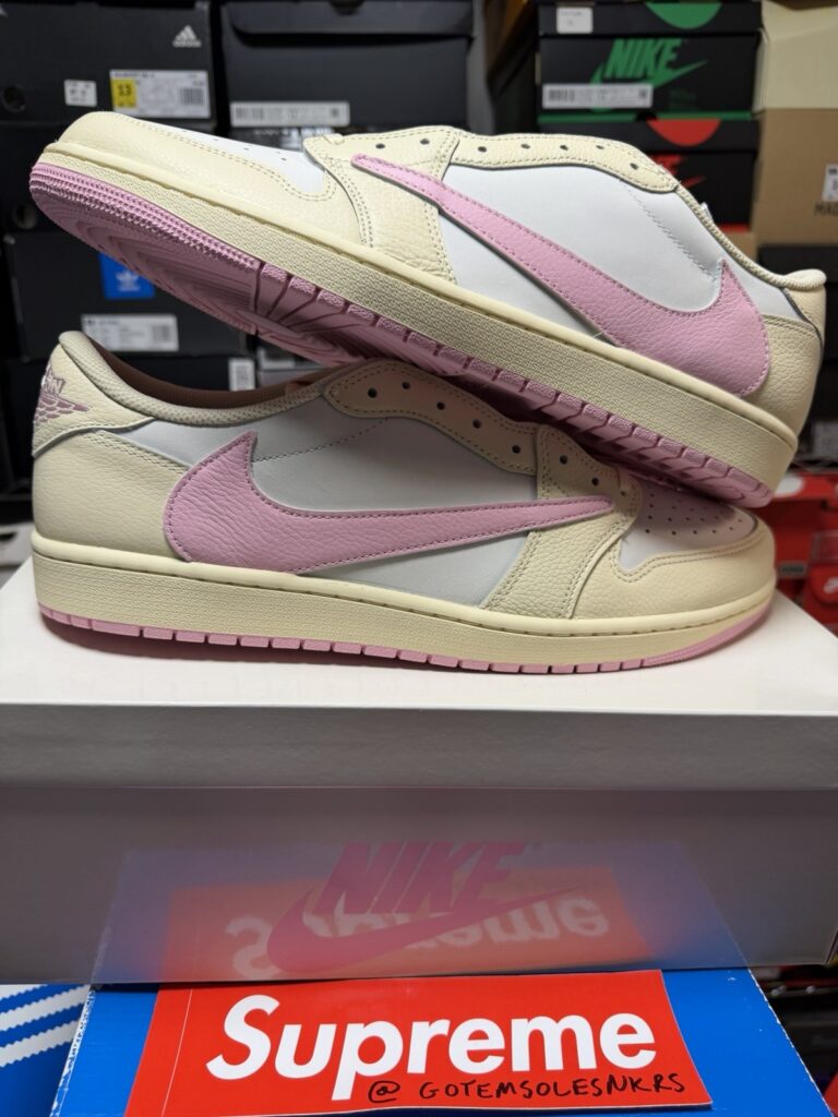NIKE AIR Jordan 1 Low OG SP IQ7604-100 TRAVIS SCOTT MUSLIN PINK MEN SIZE 14 NEW